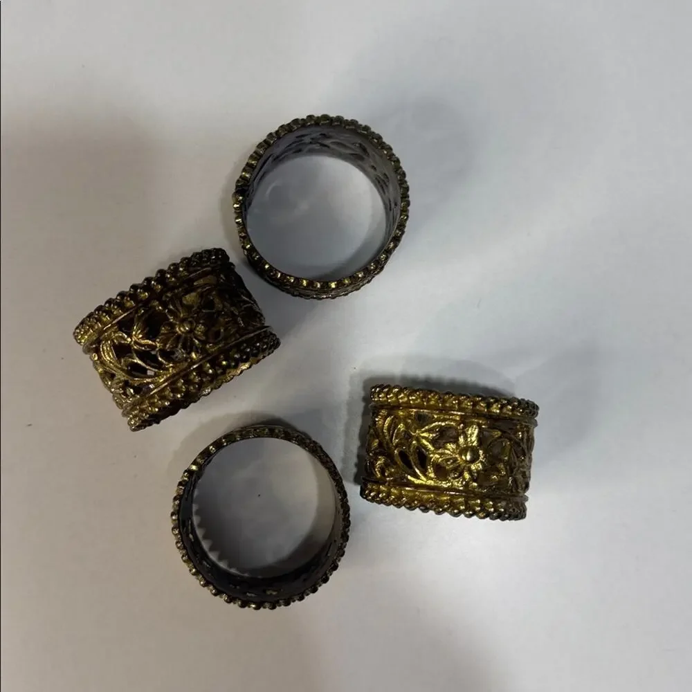 Vintage Set of 4 1980 Era Brass Filigree Napkin Rings Set of 4
